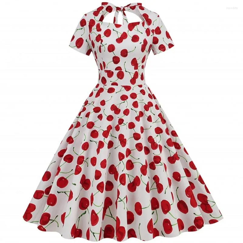 Feestjurken vrouwen spinnen bloem casual jurk 2024 zomer korte mouw retro gewaad 60s 50s vintage rockabilly swing vestidos