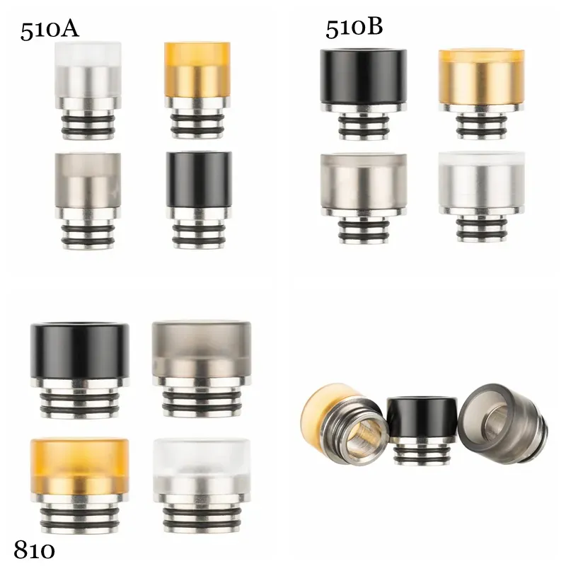 3 Styles 510 810 SS Drip Tip Stainless Steel Acrylic Plastic Wide Bore Mouthpiece for 510 810 Thread Tank Atomizer 