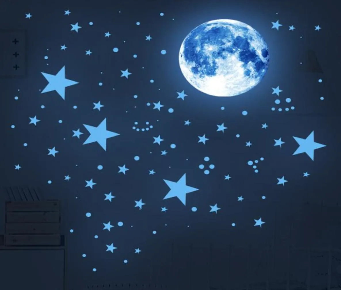 Glow in the Dark Stars for Suith Fluorescencie Księżycowe naklejki na ścianę Księżycowe Dekoracja sypialni Dekoracja Dzieci Przedszkole Salon 22062739168