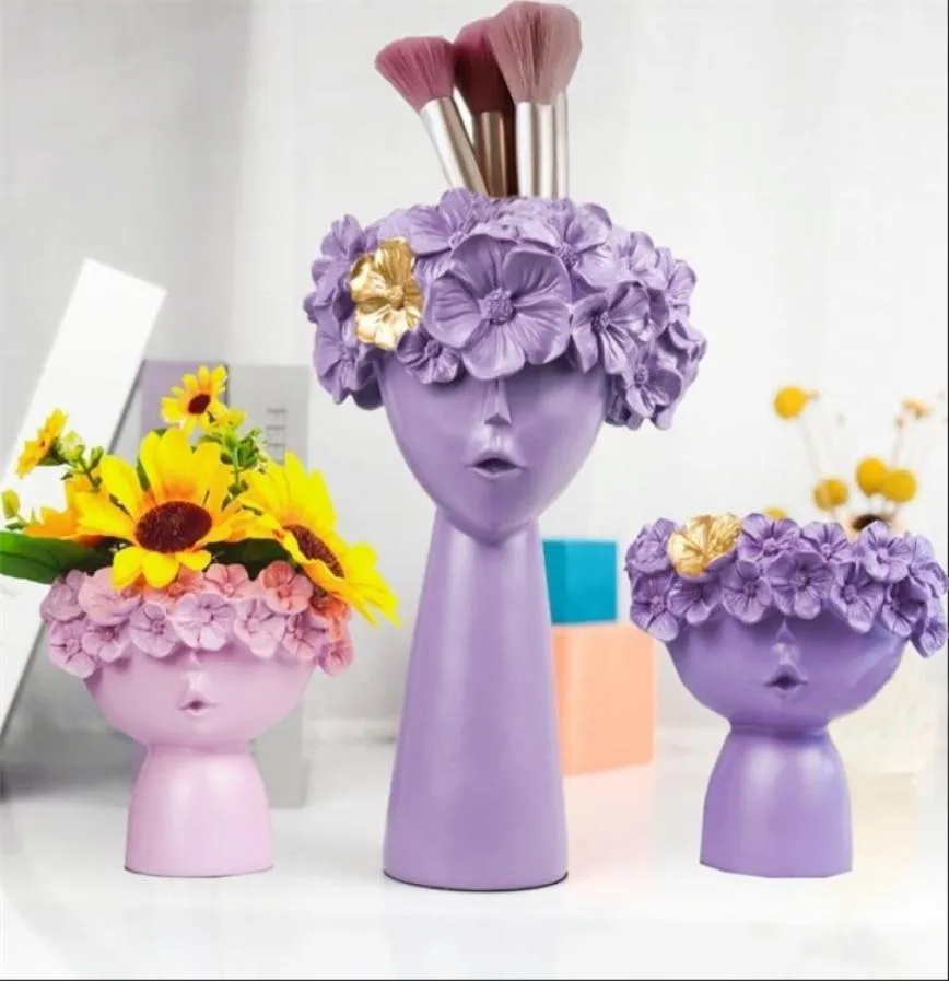 Vase en résine Home Decor Flower Pot Decoration Girl Sculpture Boîte de rangement Hauteur Home Decoration Accessoires Art Ornements 2111032127227