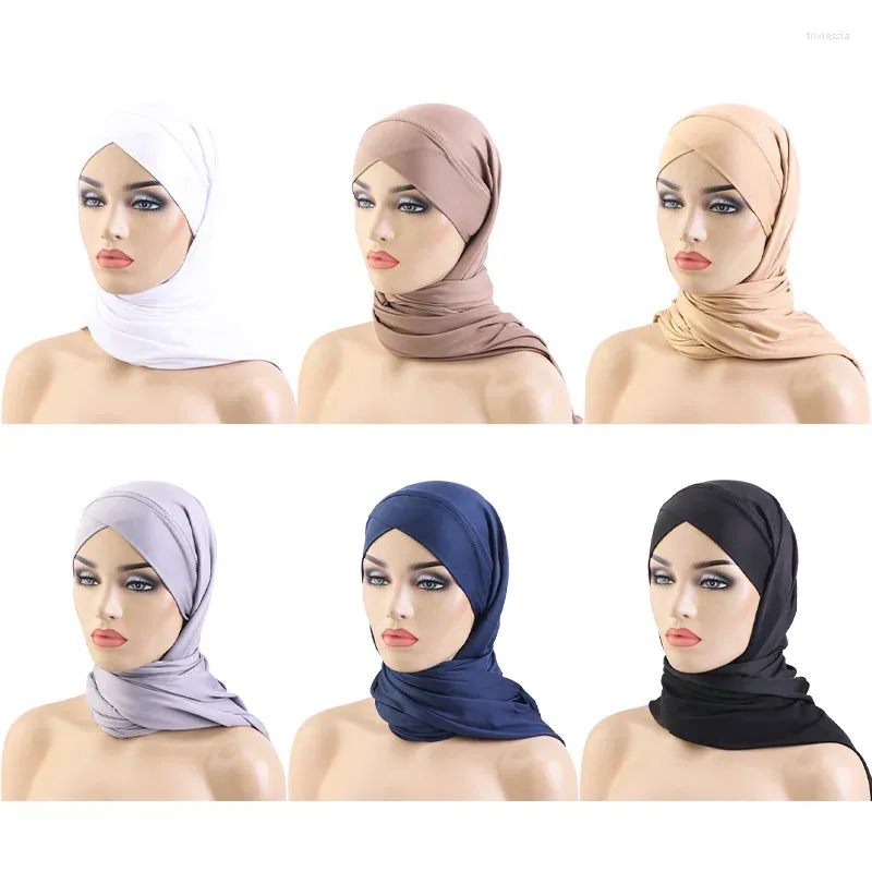 Etnisk klädpanna Cross Hatt med halsduk Instant Hijab underscarf Bonnet Cap muslimska kvinnor Långt sjal Wrap Veil Amira Headscarf Ramadan