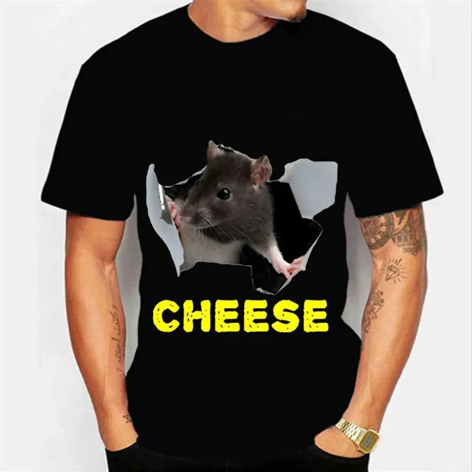T-shirts masculins Chse Rat Print Mens T-shirt Funny Animaux T-shirts graphiques Tshirt Sum