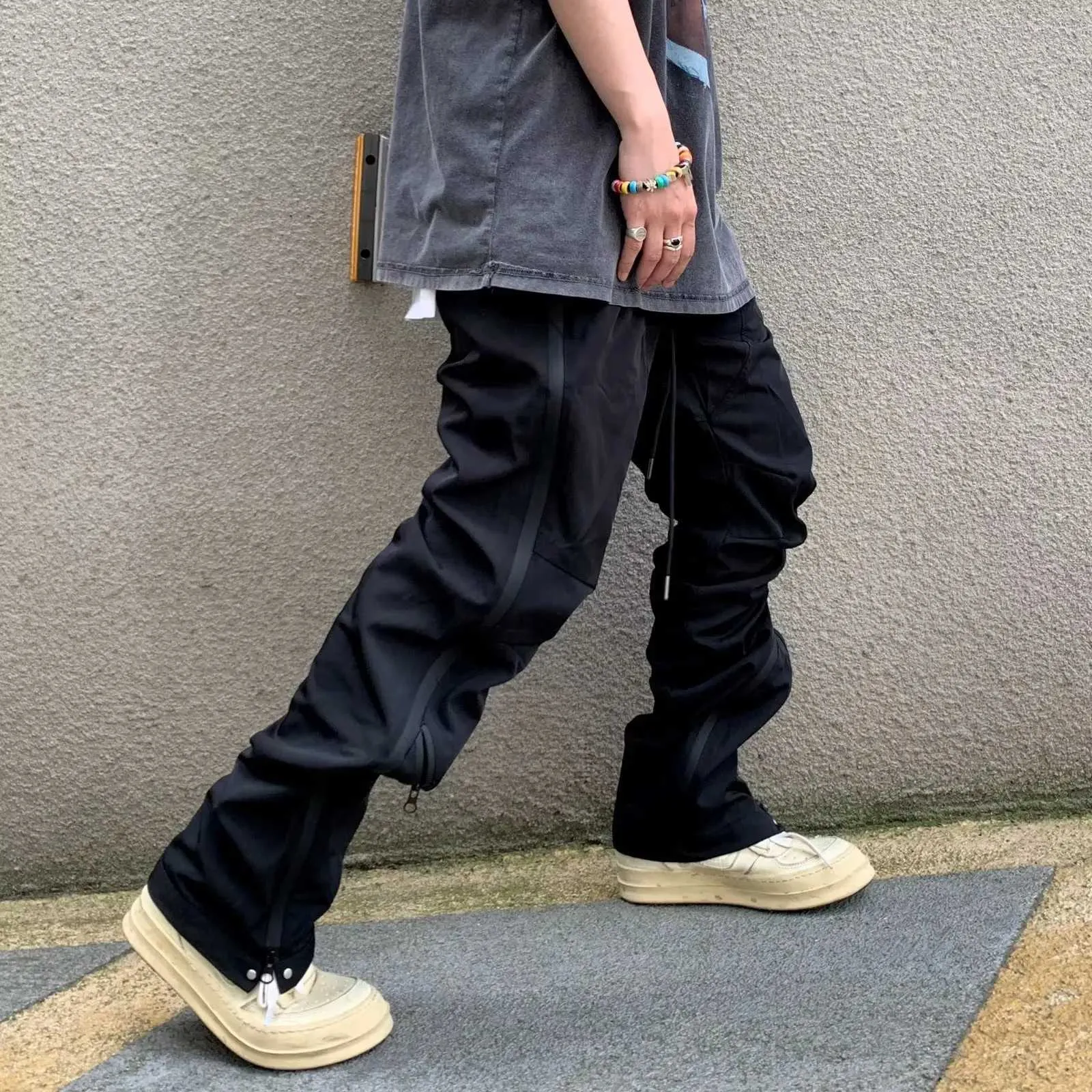 Herenbroek Wijd poot Zippered Black Cargo Pants unisex rechte pocket casual heren losse oversized heren mode y2k pa j240429