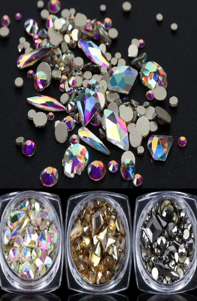 1 Schachtel glänzende Diamant 3d Nagelkunst Rhinstones gemischte runde Rhombussteine Flat Rückennagel Edelstein Schmuck Set Glitzerdekorationen Ly16072799595