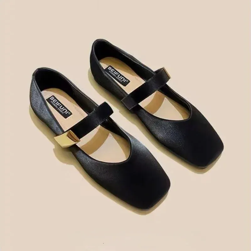 Womens Flats Shoes 2024 Spring Fashionable Square Toe Women Ballet Flats Shoes Solid Simple Shallow Ladies Single Shoes 240430