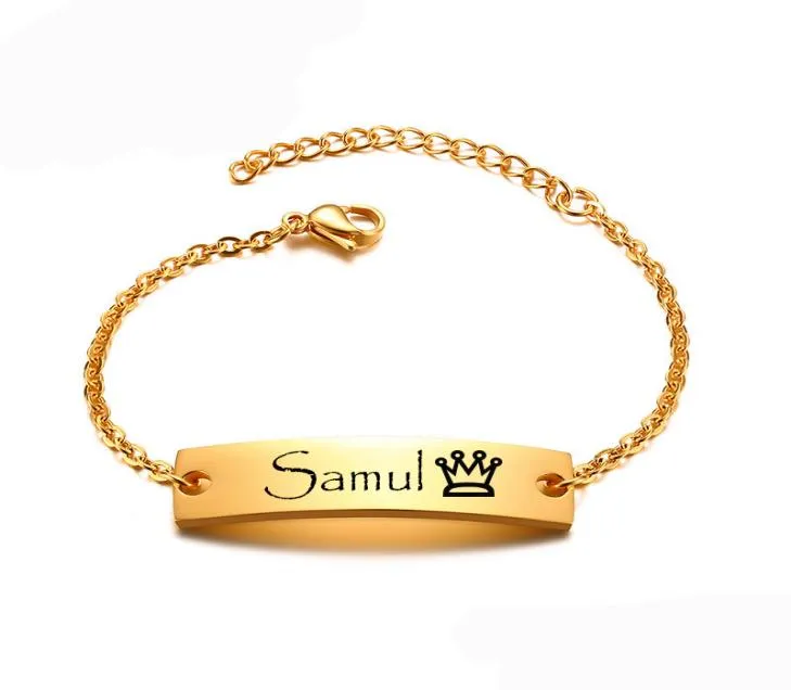 Nome Regolabel personalizzato Bar Bracciale Battismo Dono in acciaio inossidabile Nome Custom Nome Bracciale Goldsilver3023172