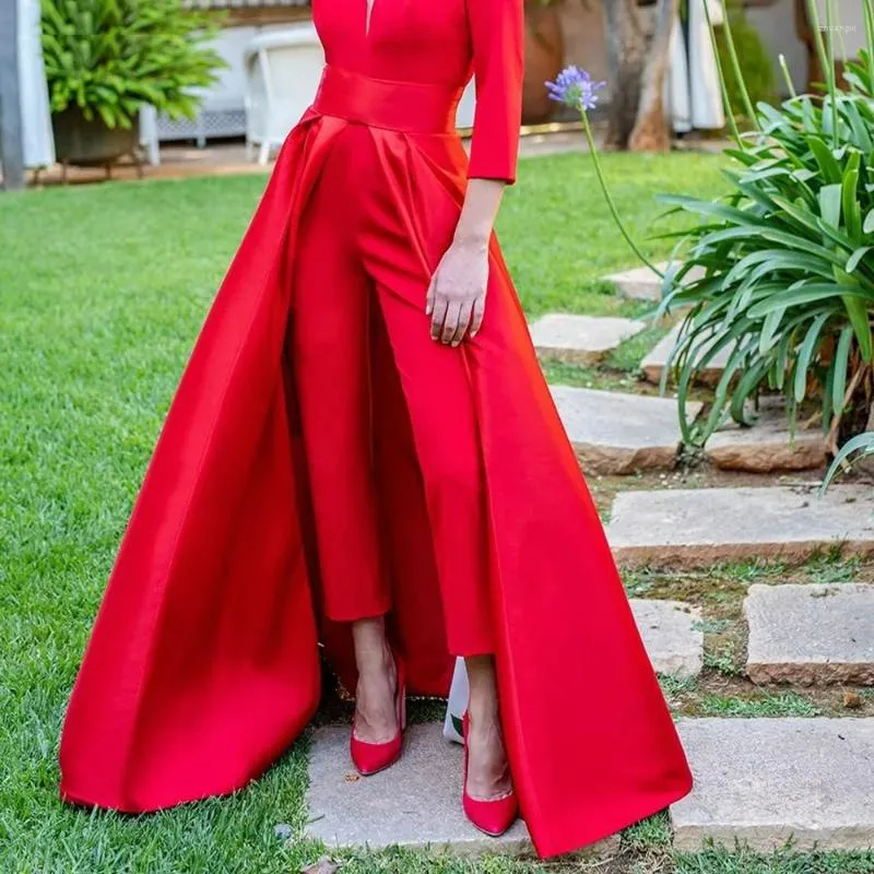 Festklänningar röd prom klänning satin löstagbar kjol svep tåg front slits borttagbara kjolar för brudklänningar kväll överskjorta