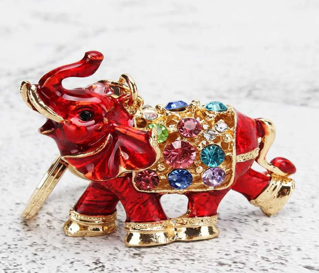 Verkopen van kleurrijke strass Elephant Keychain Auto Key Holder Drop Women Bag ornamenten Hanger Small Gift8805728