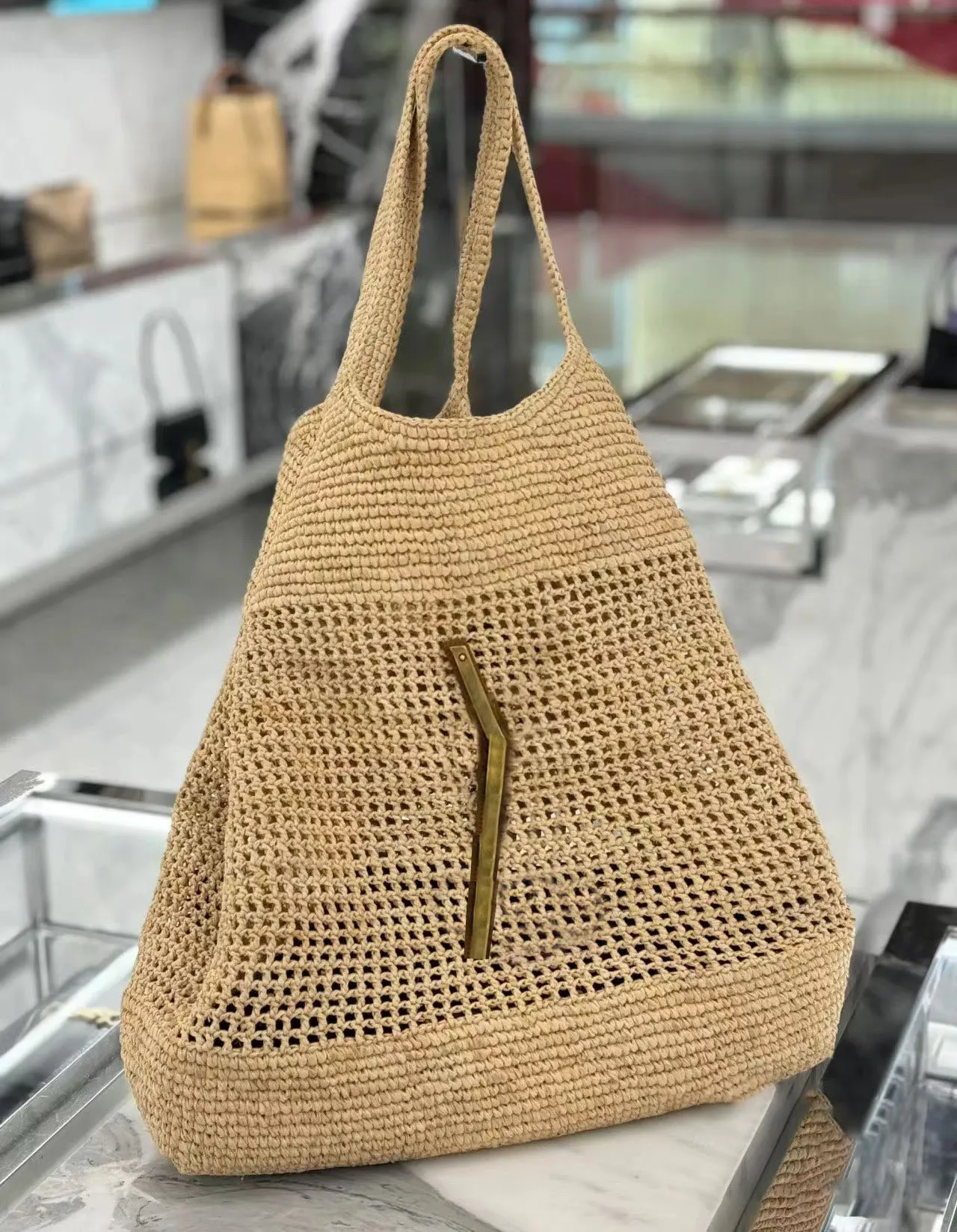 ICare Maxi Tote Bag Designer Tas Dames Luxe handtas Raffia's Handembieren met stromas Hoogwaardige strandtas Grote capaciteit Takken boodschappentas Zou I11v