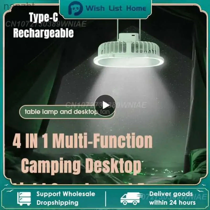 電動ファンLEDライト付きマルチ機能デスクトップファン充電式キャンプ天井ポータブルファン電気USB充電と冷却デバイスWX
