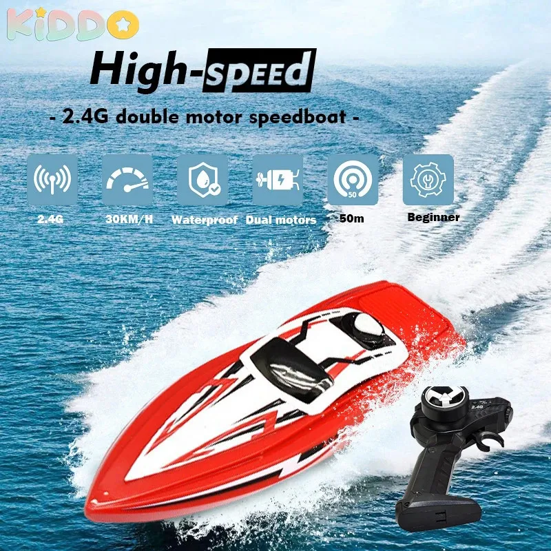 RC Boat 30 km/H Racing Speedboat Radio Control Drive Waterproof Dual Motors High-Speed Summer Gifts Concurrerend terug naar school 240417