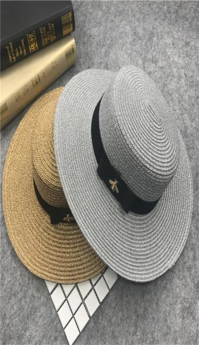 Zomer dames schotje strand hoed vrouwelijk casual panama hoed lady merk klassieke bijen stro plat zon hoed vrouwen fedora 2205077238980