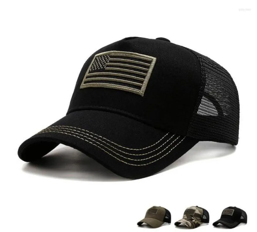 Boll Caps Men39s Camo Mesh Baseball American Flag Embroidery Trucker Hat Summer Outdoor Sun Hats Militär Tactical Snapba9549680