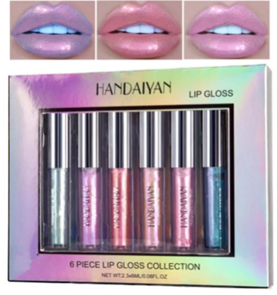 Drop Handaiyan 6 piece Lip Gloss Collection Moistarize Mermaid Crystal Creme Glaze Set 23ml6 Maquillage6920041