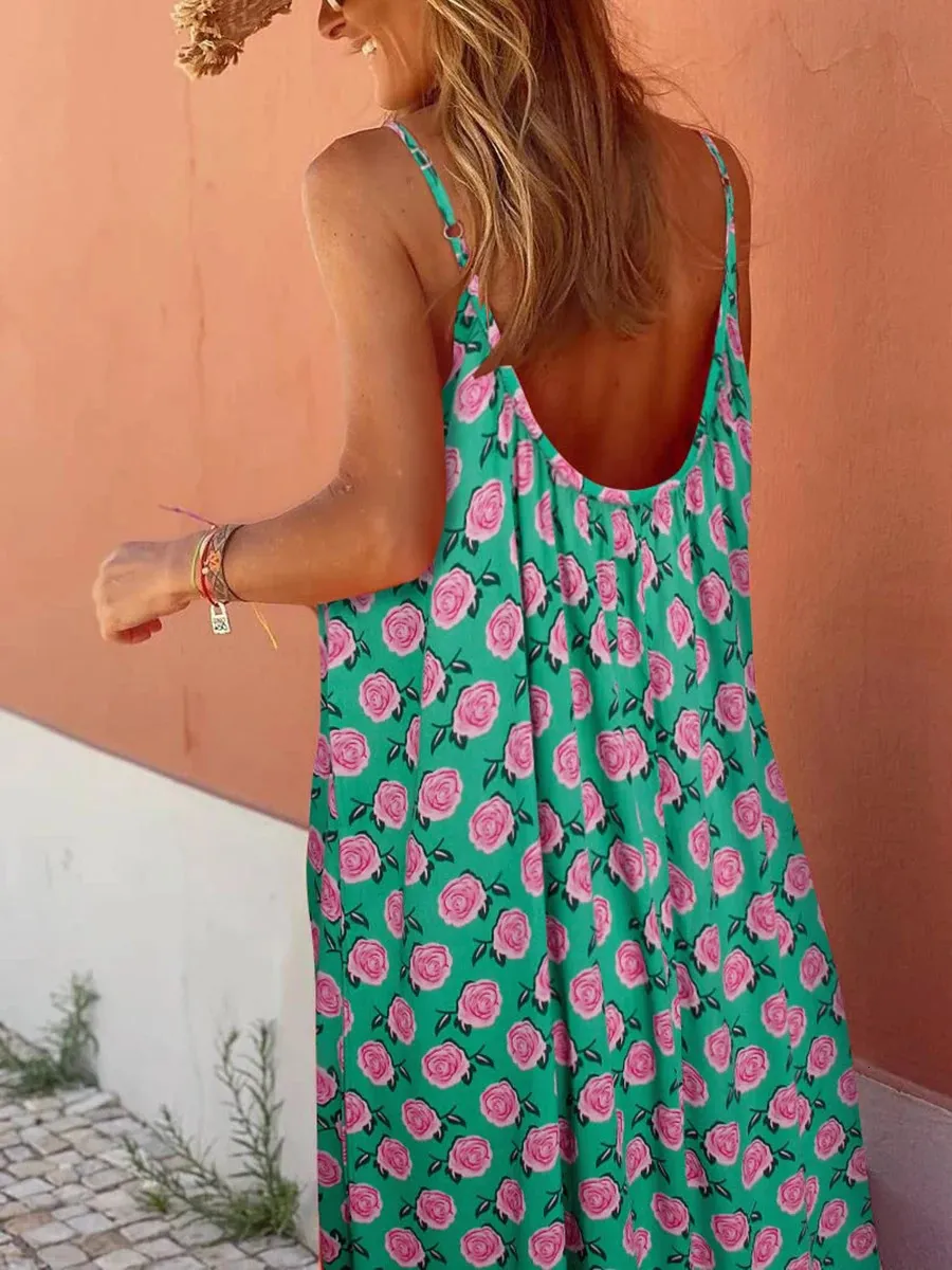 Polyester Sundress Maxi Sundress Women Sleeveless Ankle-Length Floral Polyester Pullover ...