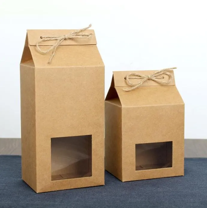 Thé Package Cardboard Kraft Paper BagClear Boîte de fenêtre pour gâteau Cookie Aliments Rangement de plats debout Sac d'emballage en papier LX27052480757