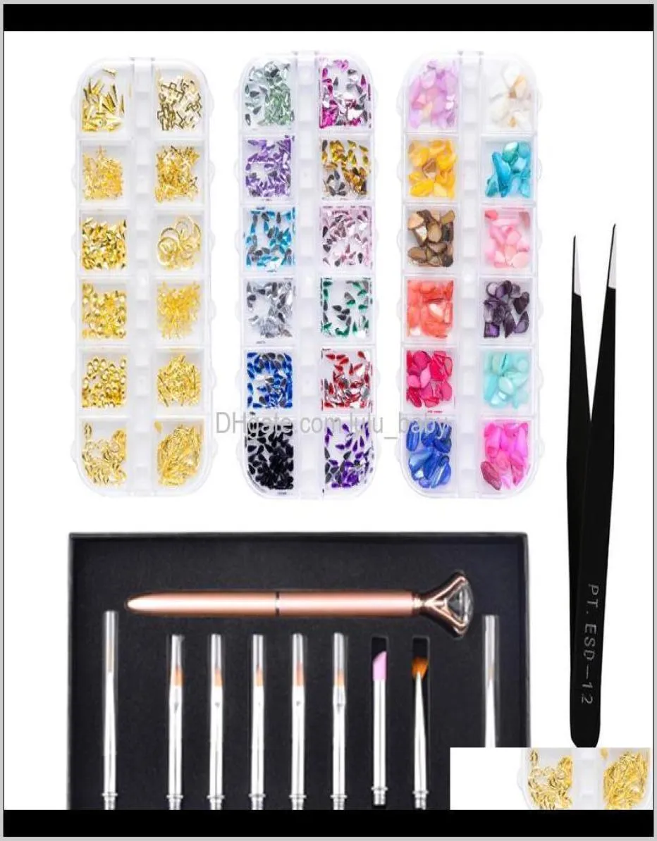 Art Kits Rose Gold Painted Pen Manicure Tools Tweezers Rhinestones Diamond Set For Salon Nail Diy Mixed Pearl Metal Accessories Rv9046314