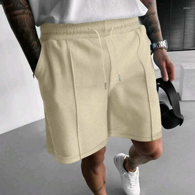 Heren shorts mode 2024 Mid Taille Drawtring broek Men kleding zomer retro casual wafelzakken ontwerp rechtstreek