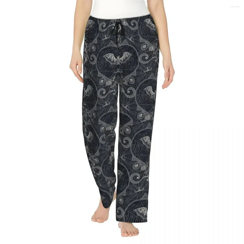 Kobietowa odzież snu Niestandardowe Halloween Witch Bats Pajama Spods Gothic Lace Lounge Dna spania rozciągnij z kieszeniami