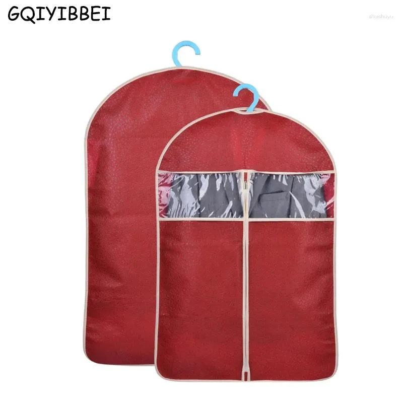 Storage Bags GQIYIBBEI 3Pcs/set Non-woven Garment Suit Coat Protector Dust Cover Transparent Wardrobe Bag For Clothes Organizador