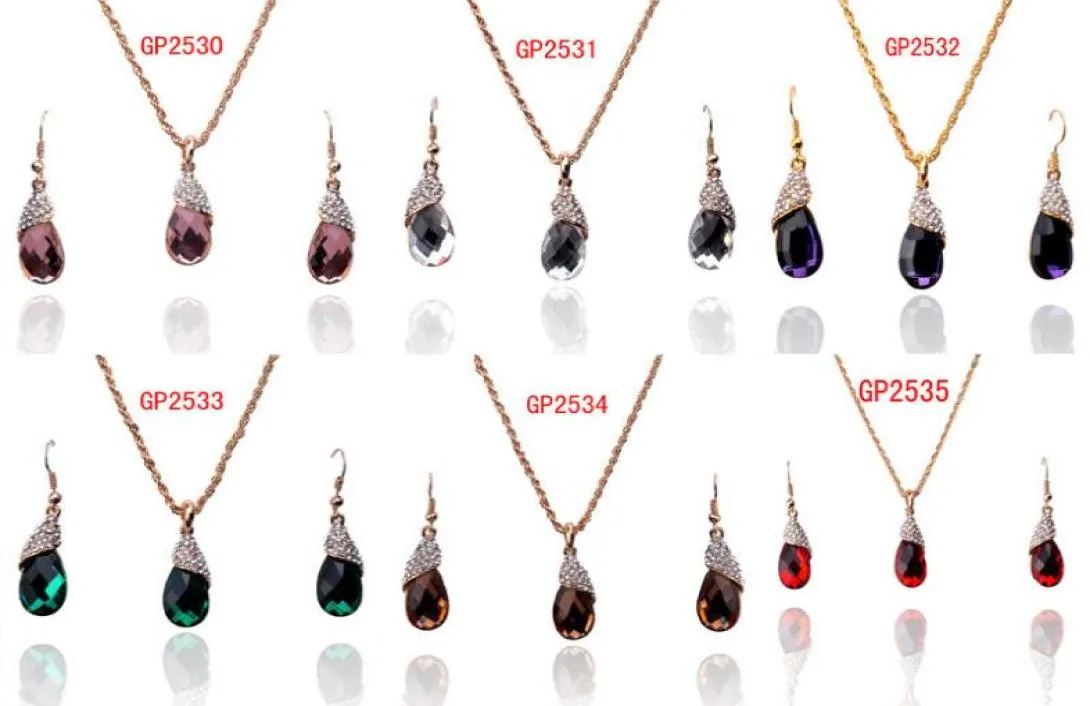 14k Yellow Gold Filled Red Garnet Acrylic Crystal Necklace Earring Set4898078