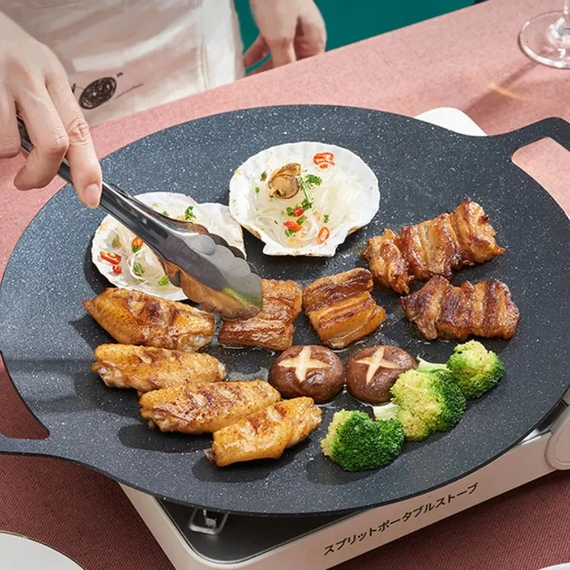 Non-Stick Cast Iron Baking Pan - Korean Grill Pan With Dual Handles For Indoor & Outdoor Cooking