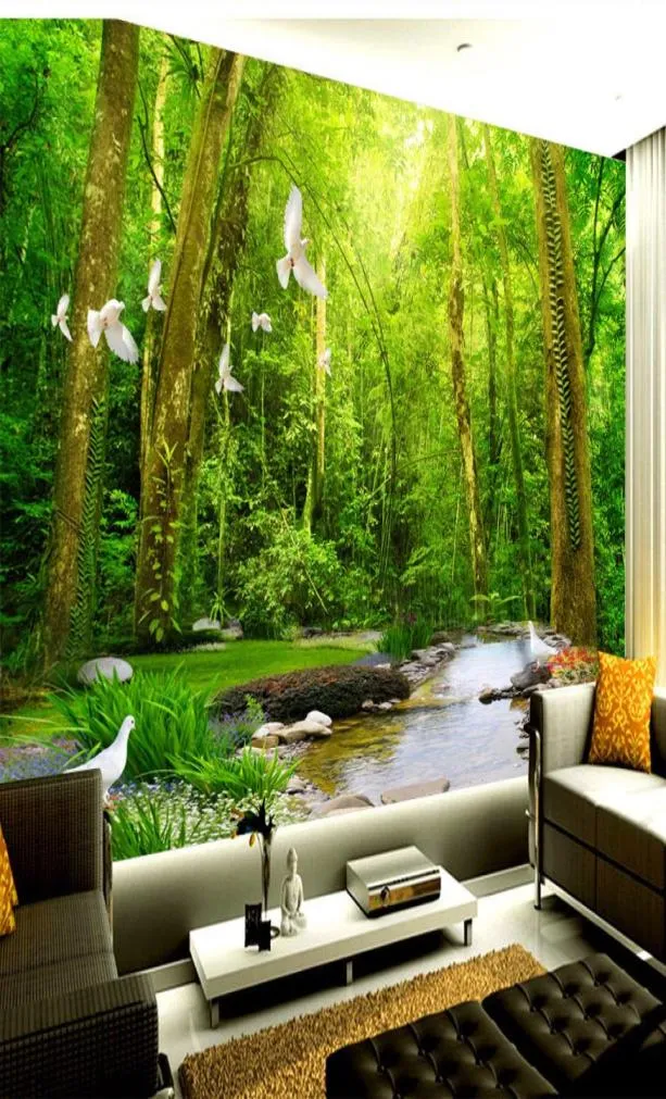 2019 Nouveau papier peint 3D Forest Water Space Fond Impression numérique HD DÉCORATIVE BELLE PAPEUR PAPIER8651574