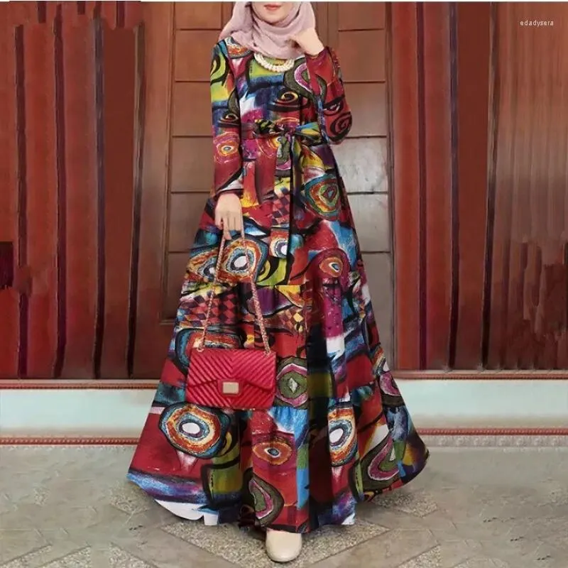 Robes décontractées Robe maxi vintage musulman pour femmes en automne