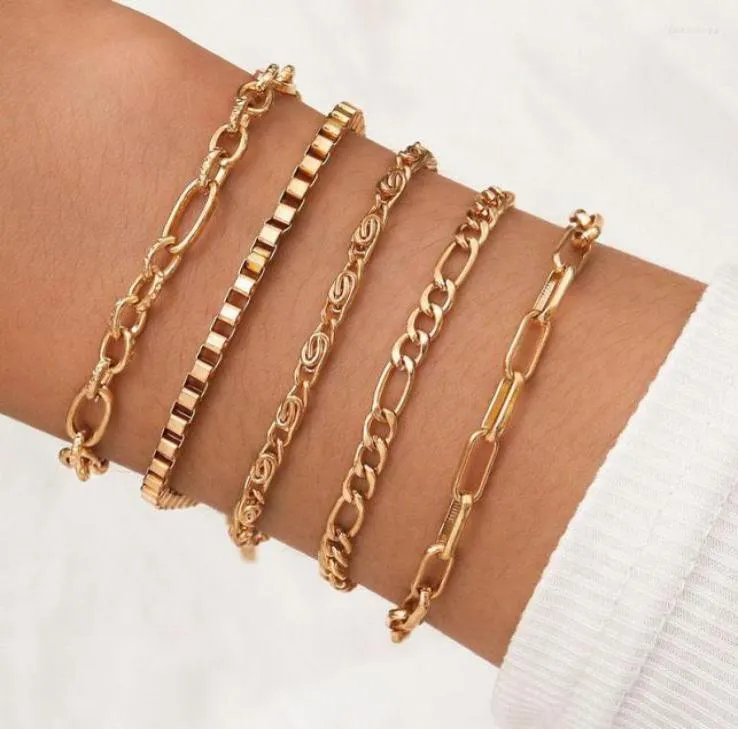 Urok Bracelets 5 PCSSet Gold Color Link Łańcuch dla kobiet proste Braclety Dziewczęce Wristband Fashion Woman 20223762164