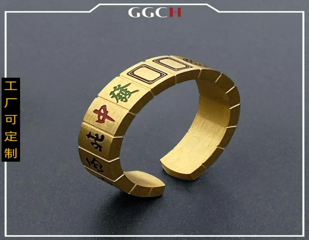 Treize Yao Mahjong Creative Fashion Titanium Steel Open Ring Men039s et Women039 Personnalité tendance Ring polyvalent Jewelr3769155