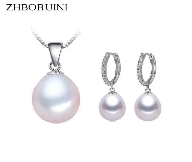 Zhboruini Pearl Jewelry Set Natural Freshwater Pearl Necklace Drop Zircon Earrings 925 Sterling Silver Jewelry for Women Gift7847655