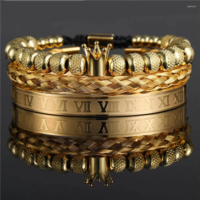 Bracelets de liaison 5pcs en acier inoxydable Crown Cross Charm Roman Treat Three Pice for Men Metal Medal Pulsera Bouded Bracelet Gift