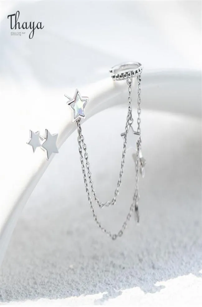 Thaya Silver Color Star Brincô de Mulheres com Cadeia Purpa Cryals Brincos de alta qualidade Jóias finas elegantes 2202148549198