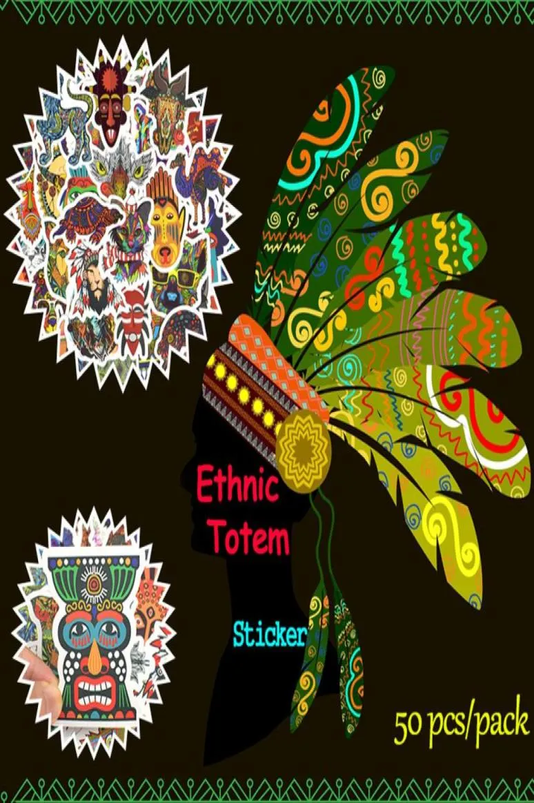 50 pc's waterdichte etnische totem stickers doodle dierenstickers poster muurstickers voor kinderen diy kamer huis laptop skateboard bagage9706565