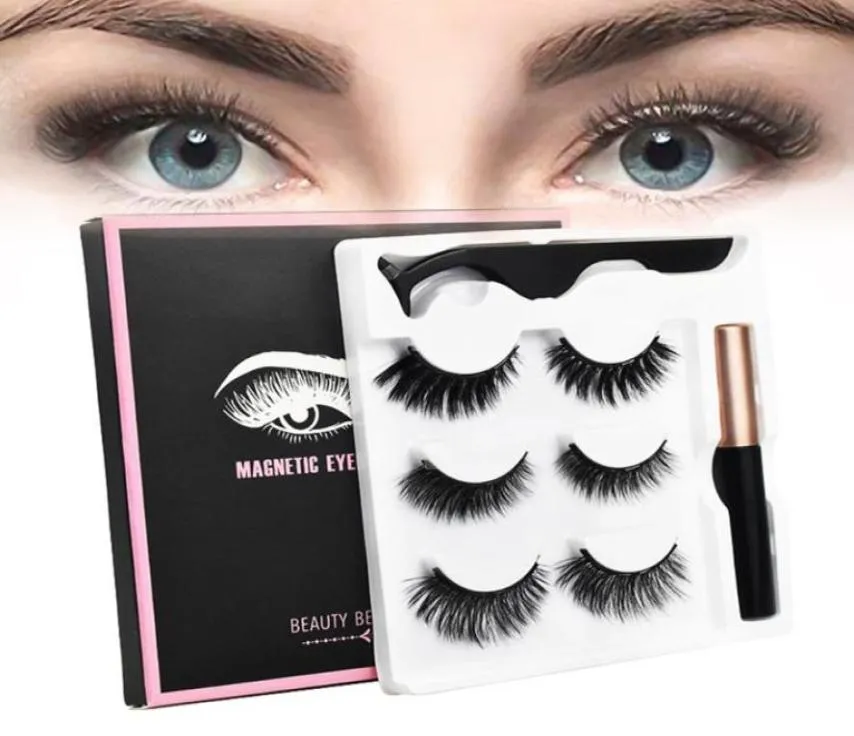 Les faux cils naturels avec 5 aimants et un eye-liner magnétique sont de faux cils pour les cils de vison 25 mm 3D Mink Lashes Set9990130