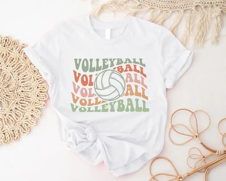 Women's T Shirts Retro Volleyball Shirt Groovy T-Shirt Cool Game Day Gift For Player Short Sleeve Top Tees Cotton Y2k