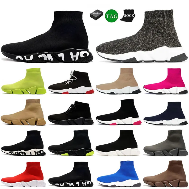 Schoenen Designer Women Sock Men Graffiti Wit Zwart Rood Beige Roze Proze Clear Sole Lace-Up Neon Yellow Socks Speed Runner Trainers Flat Platform Sneaker's Casual 36-47