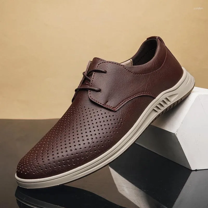 Zapatos casuales vestidos para hombres transpirables negocios formal de cuero de grano completo minimalista para hombres