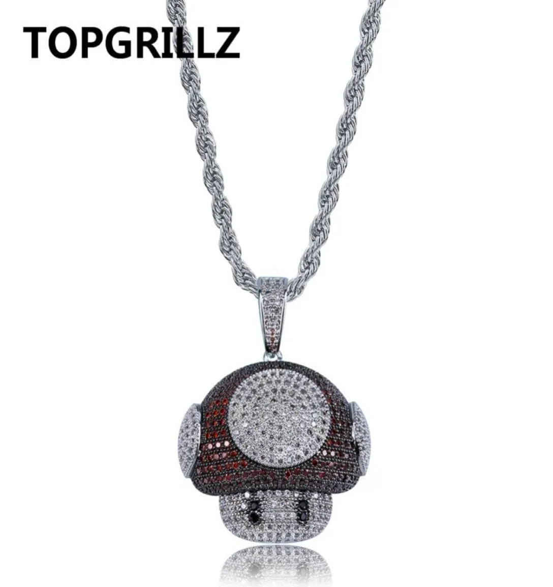 TOPGRILLZ HIP HOP Błyskawiczny kolor grzybowy Naszyjnik Urok dla mężczyzn dla mężczyzn Kobiety Złoty srebrny kolor cyrkon sześcien łańcucha lina 1560623