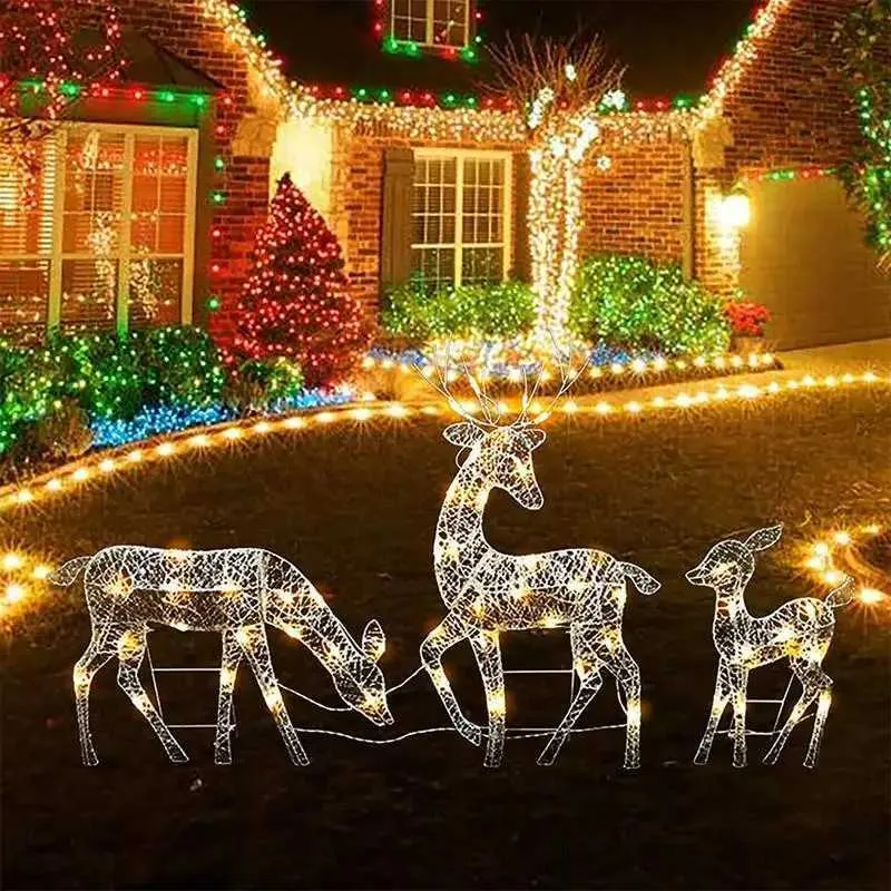 Planters POTS Tliged Deer Chile Decorations Iron Art Flash Doe Reindeer LED Light Outdoor Garden Lawn Courtyard Decoration Q240429