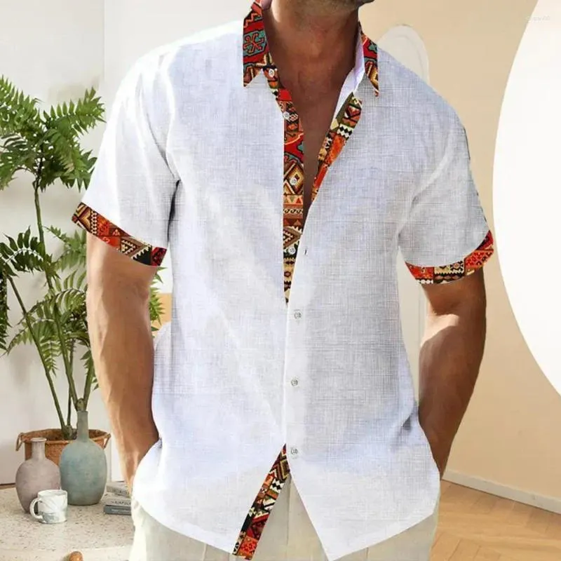 Mäns avslappnade skjortor hawaii strandsemester skjorta sommaren med nedslagen krage korta ärmar färg matchande tryck för semester