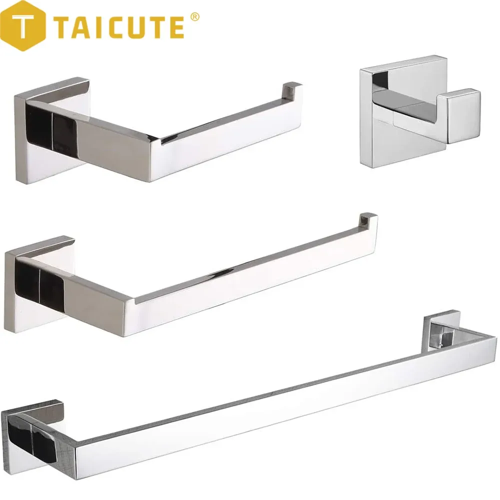 Définir les accessoires de salle de bain Taicut Chrome Sentes de serviette de serviette à barre de barre de barre murale Moup de toilette Paper Rouleau Hiders Mardware de manteau