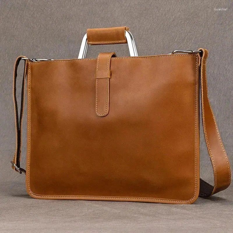 Wallets Vintage Style Handbags For Men 2024 Designer Luxury Slim Briefcase Shoulder Genuine Leather Men's Working Tote S Male