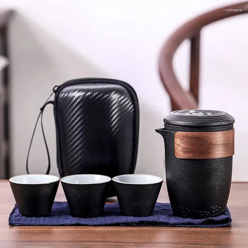 Juegos de té té creativos de viaje portátil 1 tetera 3 tazas bolsas de té gaiwán teeware teware cerámica y cerámica de olla china