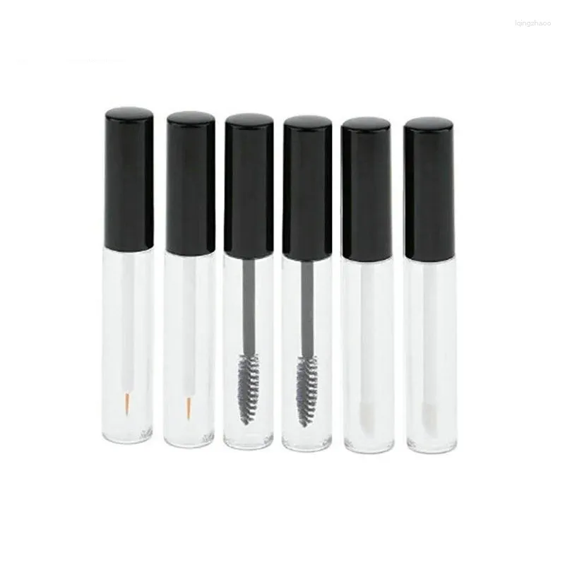 Storage Bottles 7ml Clear Plastic Eyeliner Mascara Liquid Tube Black Lid Protable Cosmetic Packaging Round Lip Glaze Gloss Bottle 50pcs/Lot