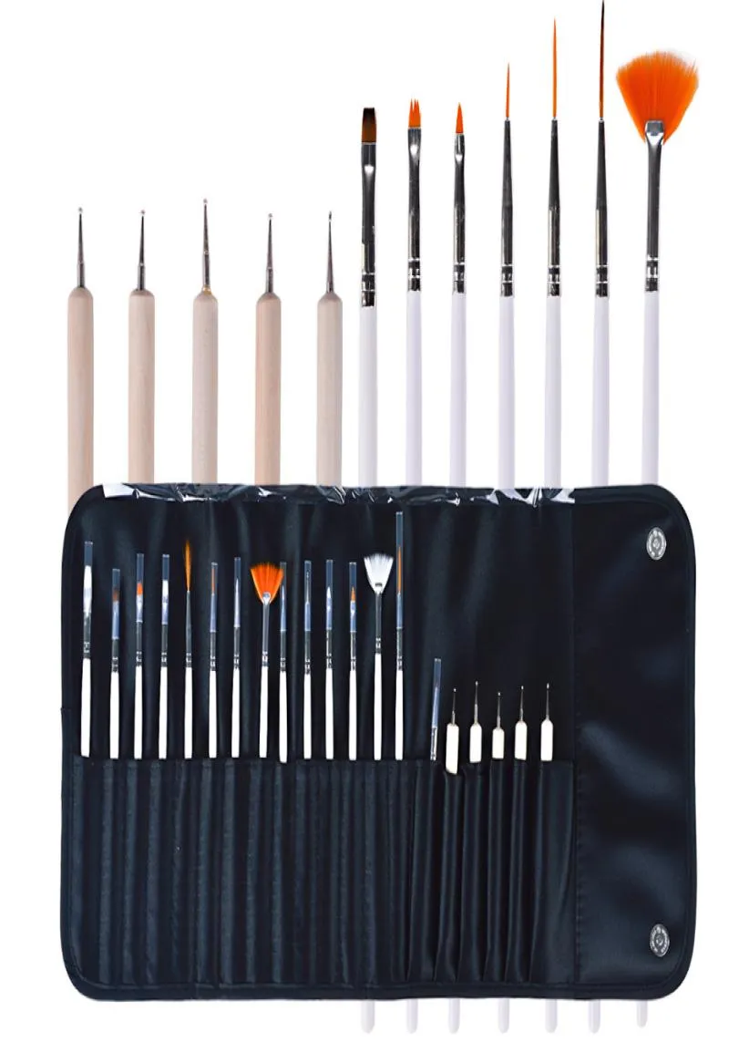20pcs Nail Art Design Brushes Set Dotting Painting Drawing Polish Pen Tools Kit avec cuir sac6834847