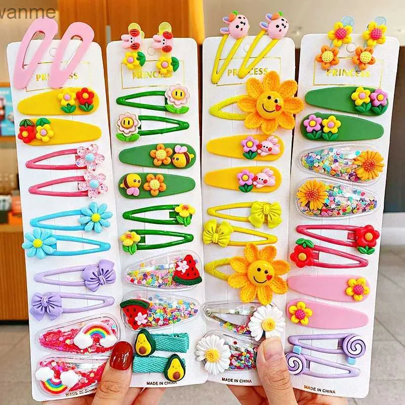 Haarzubehör 12 Stücke/Set neuer Mädchen süße farbenfrohe Cartoon Blume Haare Kinder Süßhaarclip Eimer Mode Haarzubehör WX