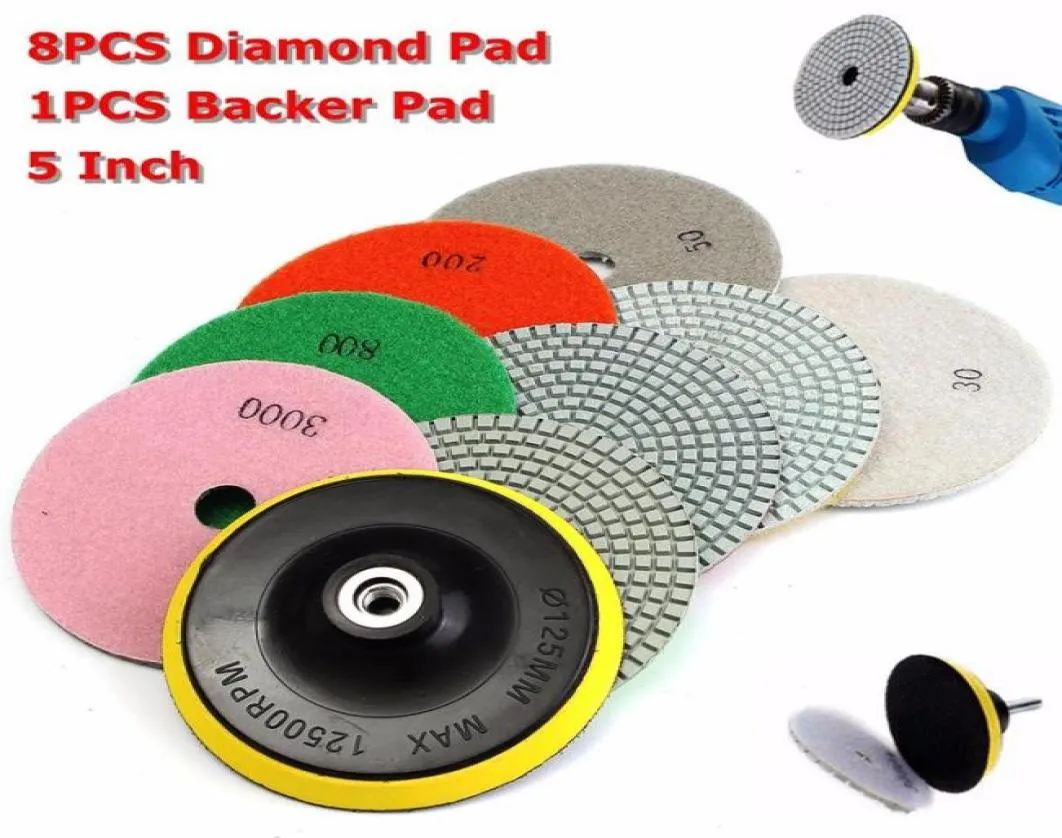 9pcslot 5 Zoll Diamant Polishing Pad Set Granit Marmorbetonstein Fliesen trocken für Granitbeton Marmor Ston7107204