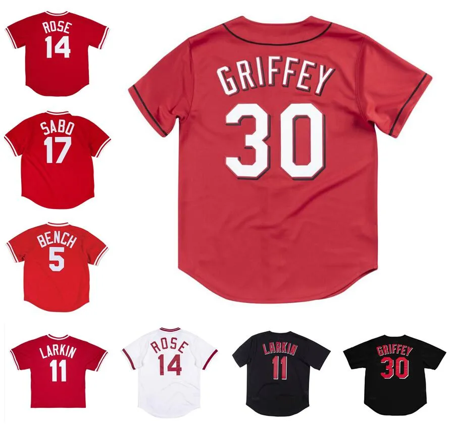 Stitched Baseball Jerseys 30 Ken Griffey 14 Pete Rose 11 Barry Larkin 17 Chris Sabo Men Women Youth S-4XL Classics Retro Jersey