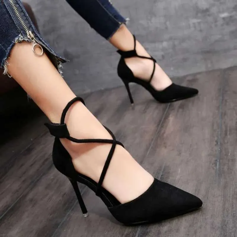 Dress Shoes Dames Suede High Heel Pointed Stiletto Fashion Sexy Black Wedding Naakt Bridal Woman H240430